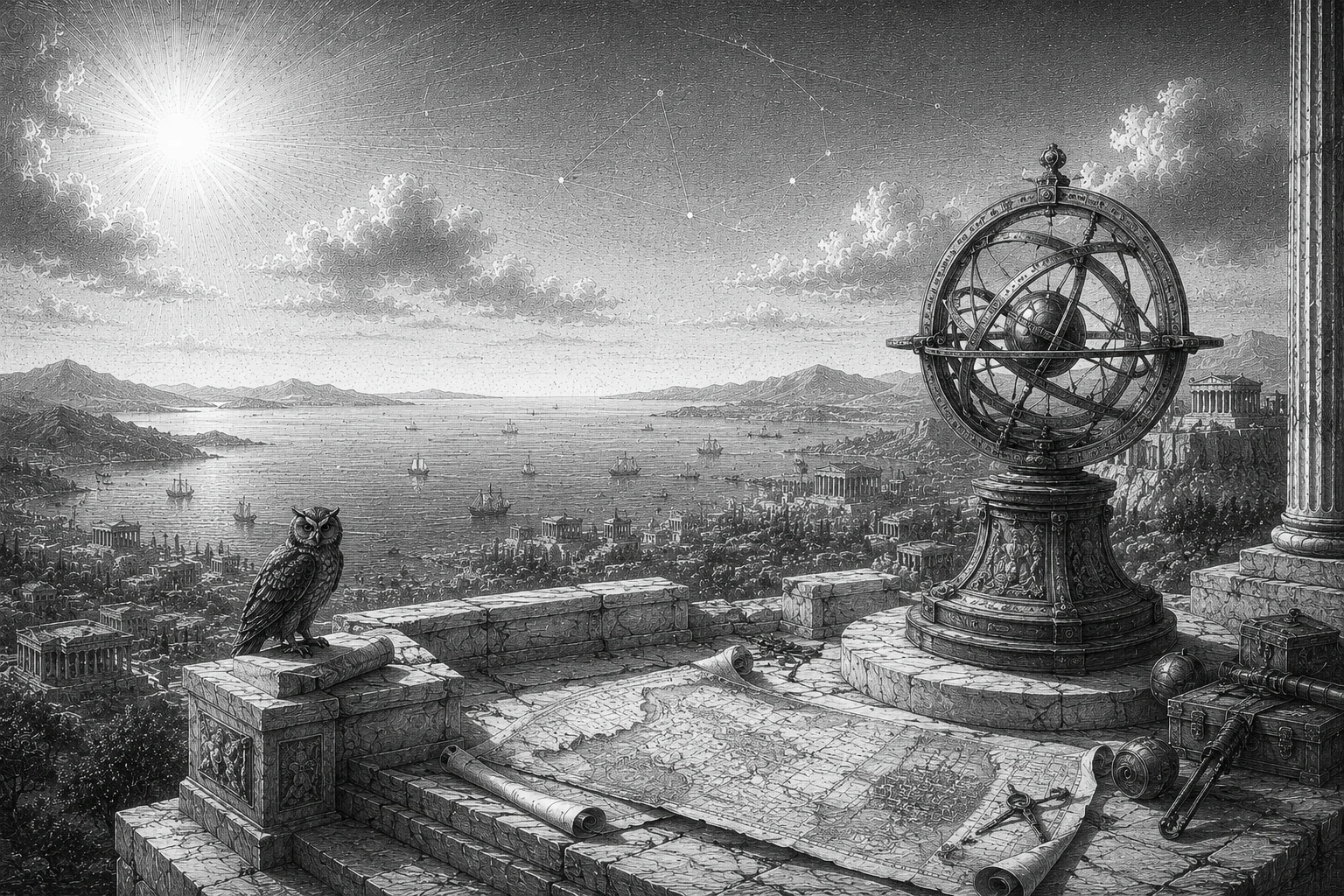 观测天空与城市的雅典娜机械仪器
